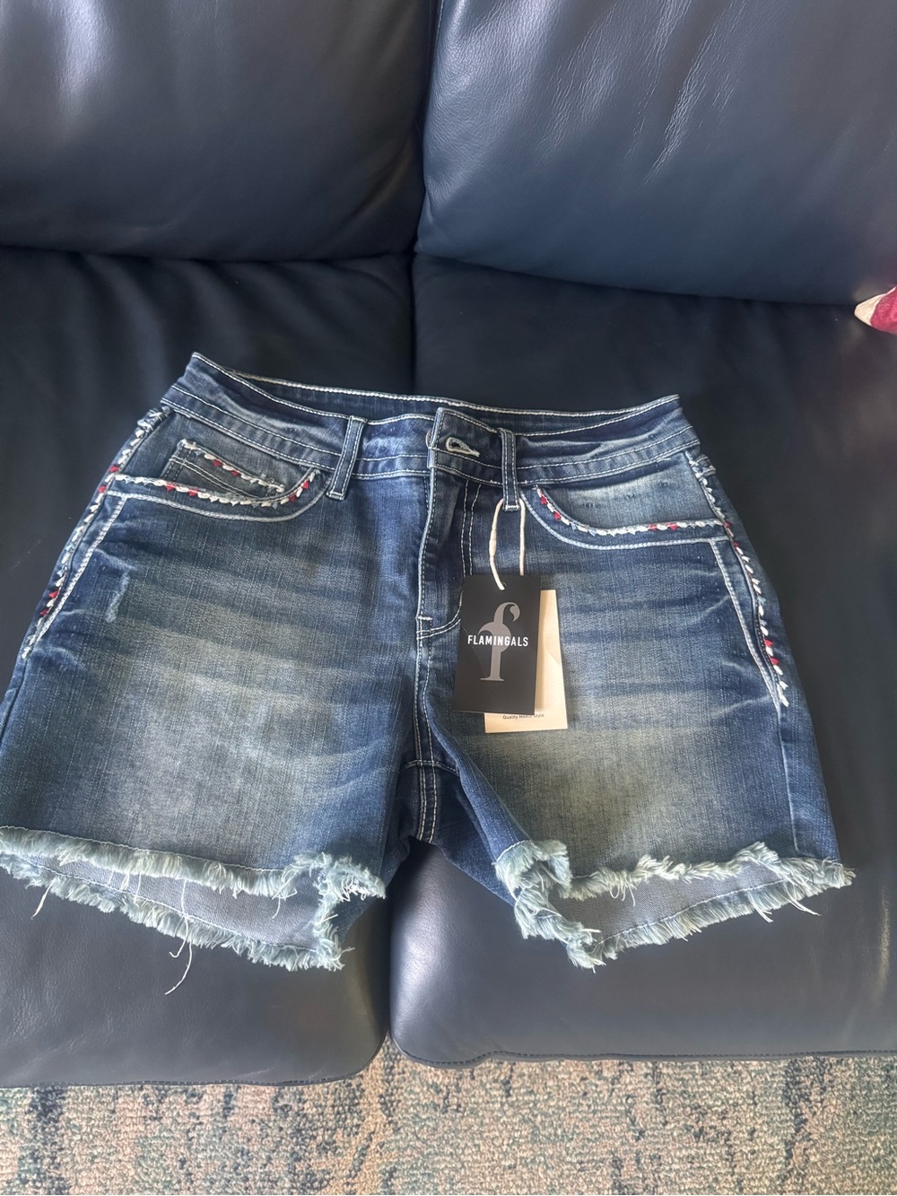 Flamingoals Dark Blue Denim Frayed Hem Women’s Shorts